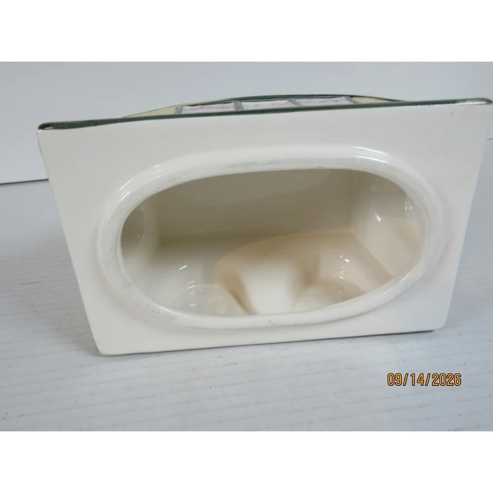 Fitz and Floyd Ceramic Cottage House Cookie Jar Replacement Lid Green Tan Roof